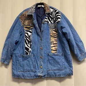 Vintage Cervelle Women’s Jacket Size 1X Denim Animal Print Quilted Insulated